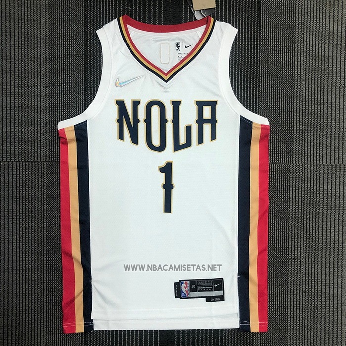 Camiseta New Orleans Pelicans Zion Williamson NO 1 Ciudad 2021-22 Blanco